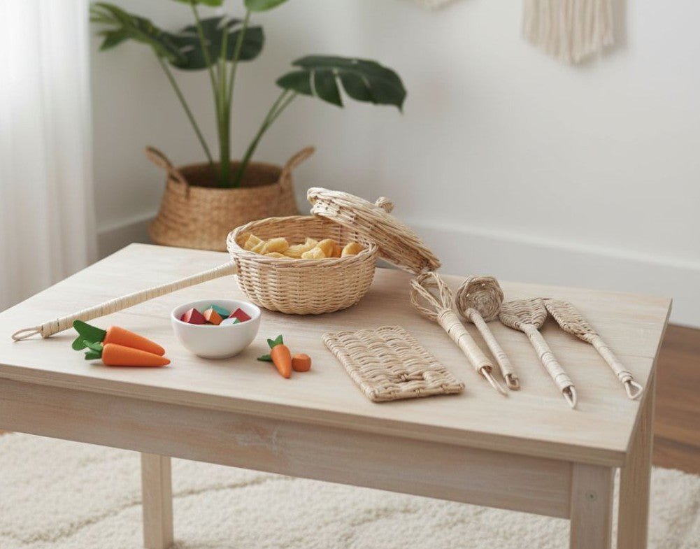 Handmade Rattan Play Kitchen Utensils