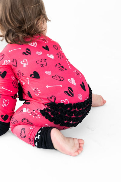 Heart Doodles Pink Bamboo Ruffle Convertible Footie
