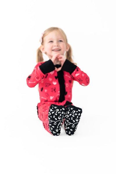 Heart Doodles Pink Bamboo Ruffle Convertible Footie