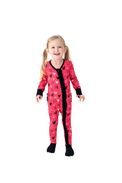 Heart Doodles Pink Bamboo Ruffle Convertible Footie