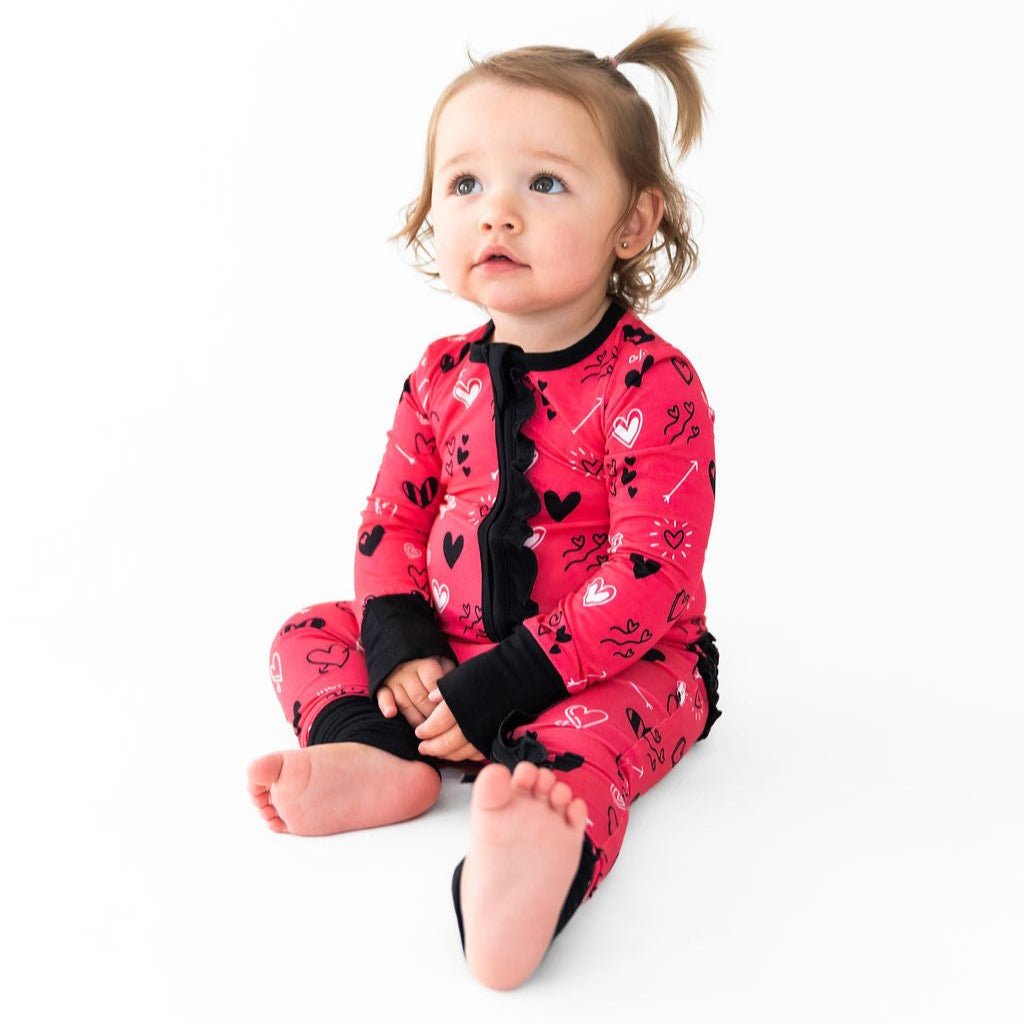 Heart Doodles Pink Bamboo Ruffle Convertible Footie