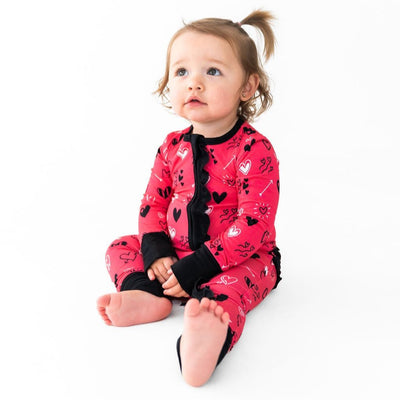 Heart Doodles Pink Bamboo Ruffle Convertible Footie
