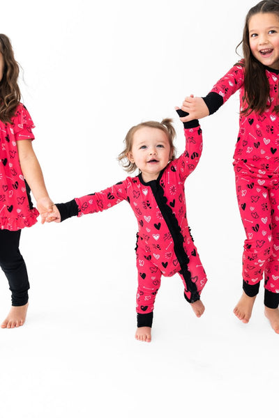 Heart Doodles Pink Bamboo Ruffle Convertible Footie
