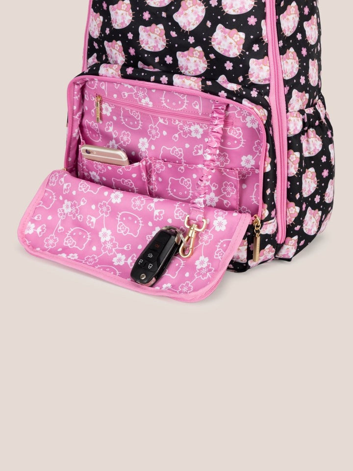 Hello Kitty® × JuJuBe Cherry Blossoms Zealous Backpack - Black and Pink