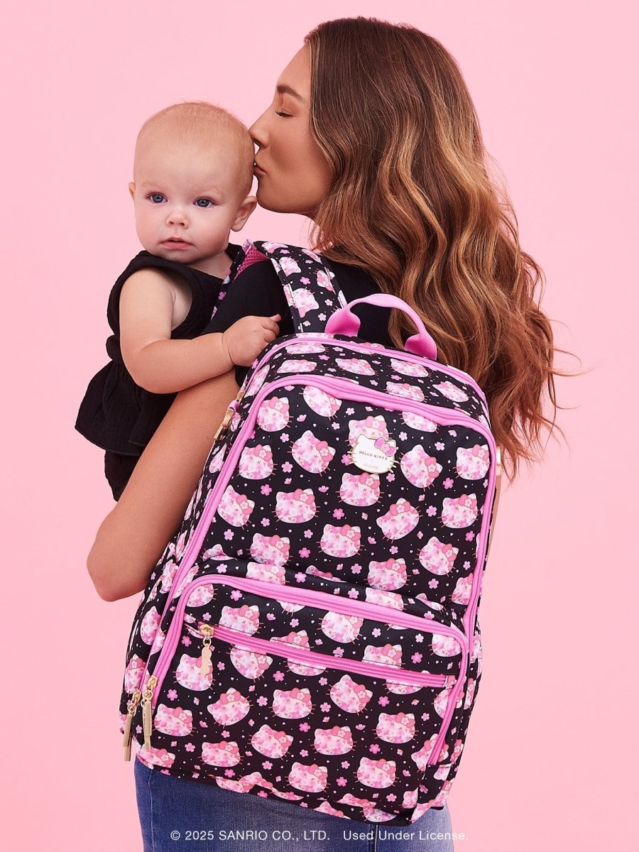 Hello Kitty® × JuJuBe Cherry Blossoms Zealous Backpack - Black and Pink