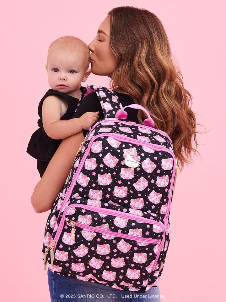 Hello Kitty® × JuJuBe Cherry Blossoms Zealous Backpack - Black and Pink