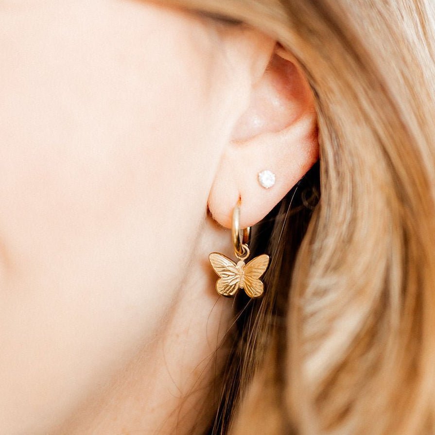 Huggie Charm Earrings - Faye Butterfly Gold