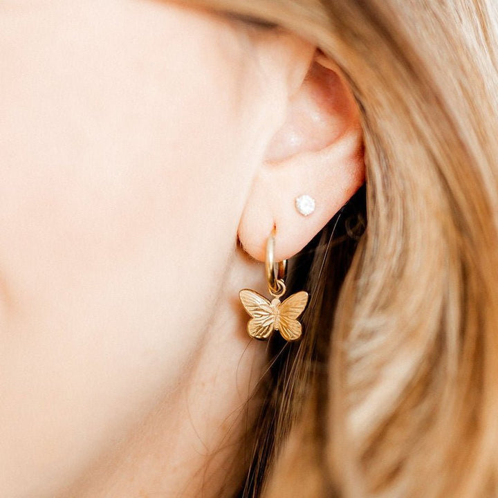 Huggie Charm Earrings - Faye Butterfly Gold