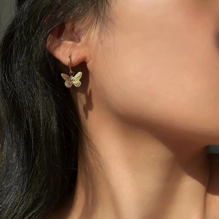 Huggie Charm Earrings - Faye Butterfly Gold