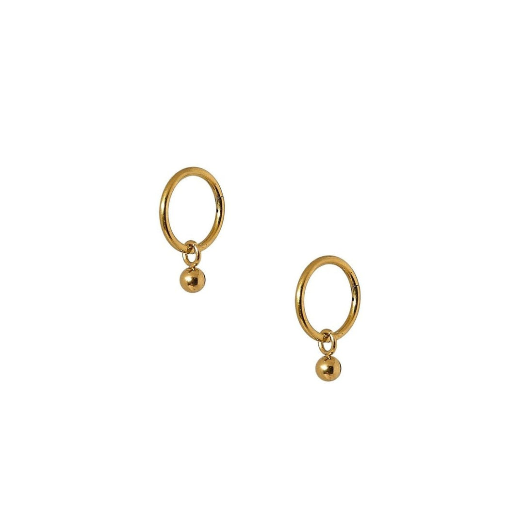 Pair of gold hoop earrings on a white background