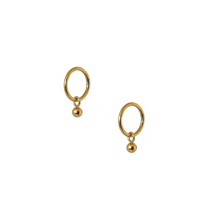 Pair of gold hoop earrings on a white background