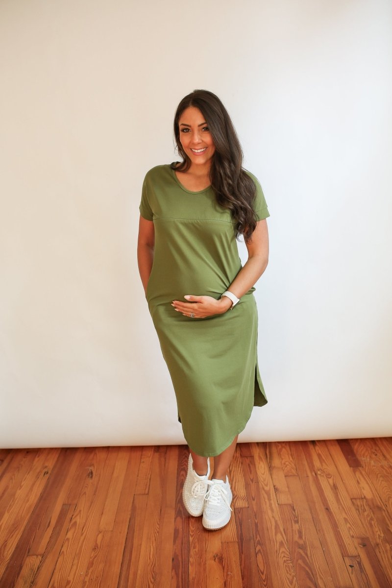 breastfeeding midi dress Invisible Zipper Midi Breastfeeding T-Shirt Dress – Bee Like Kids