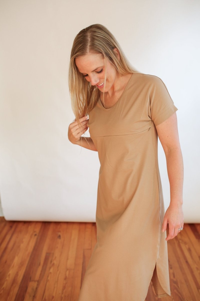 breastfeeding midi dress Invisible Zipper Midi Breastfeeding T-Shirt Dress – Bee Like Kids