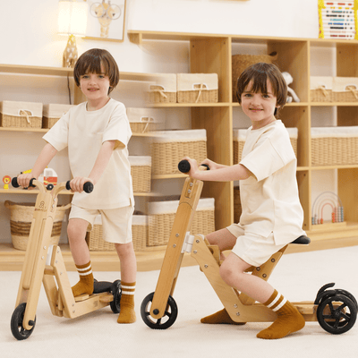 Juneberry 2-in-1 Wooden Scooter & Ride-On Toy for Toddlers