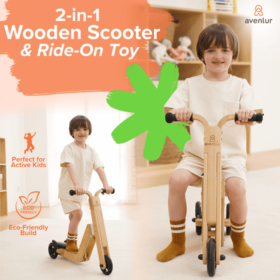 Juneberry 2-in-1 Wooden Scooter & Ride-On Toy for Toddlers