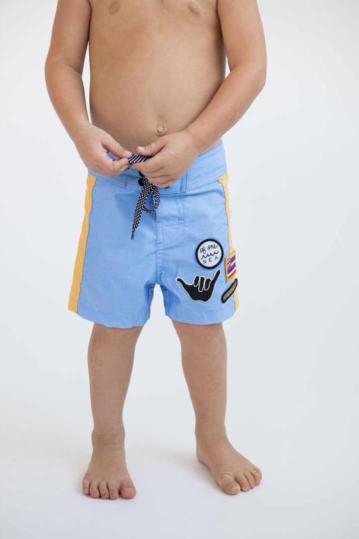 Kid’s Townshorts in Light Blue and Yellow Colorblock Patch