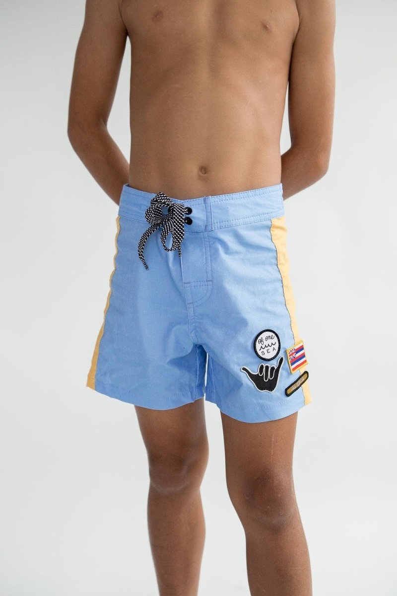 Kid’s Townshorts in Light Blue and Yellow Colorblock Patch