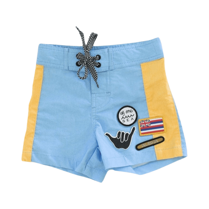 Kid’s Townshorts in Light Blue and Yellow Colorblock Patch