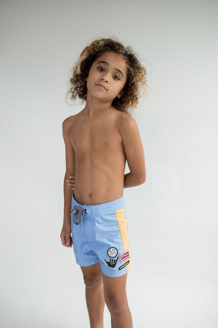 Kid’s Townshorts in Light Blue and Yellow Colorblock Patch