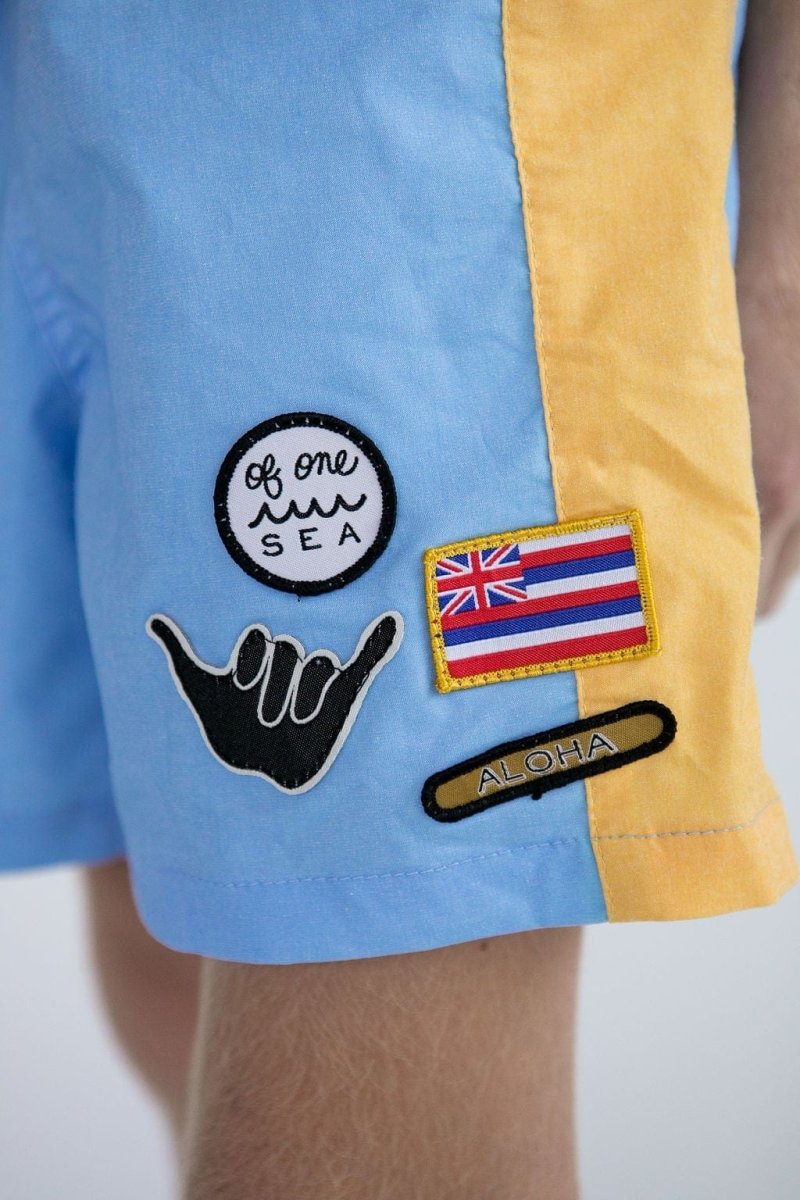 Kid’s Townshorts in Light Blue and Yellow Colorblock Patch