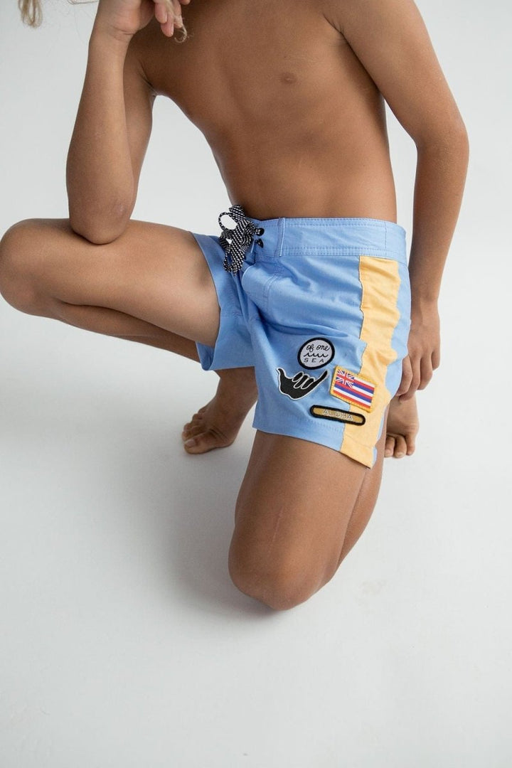 Kid’s Townshorts in Light Blue and Yellow Colorblock Patch