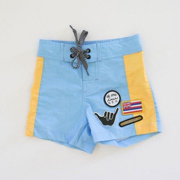 Kid’s Townshorts in Light Blue and Yellow Colorblock Patch
