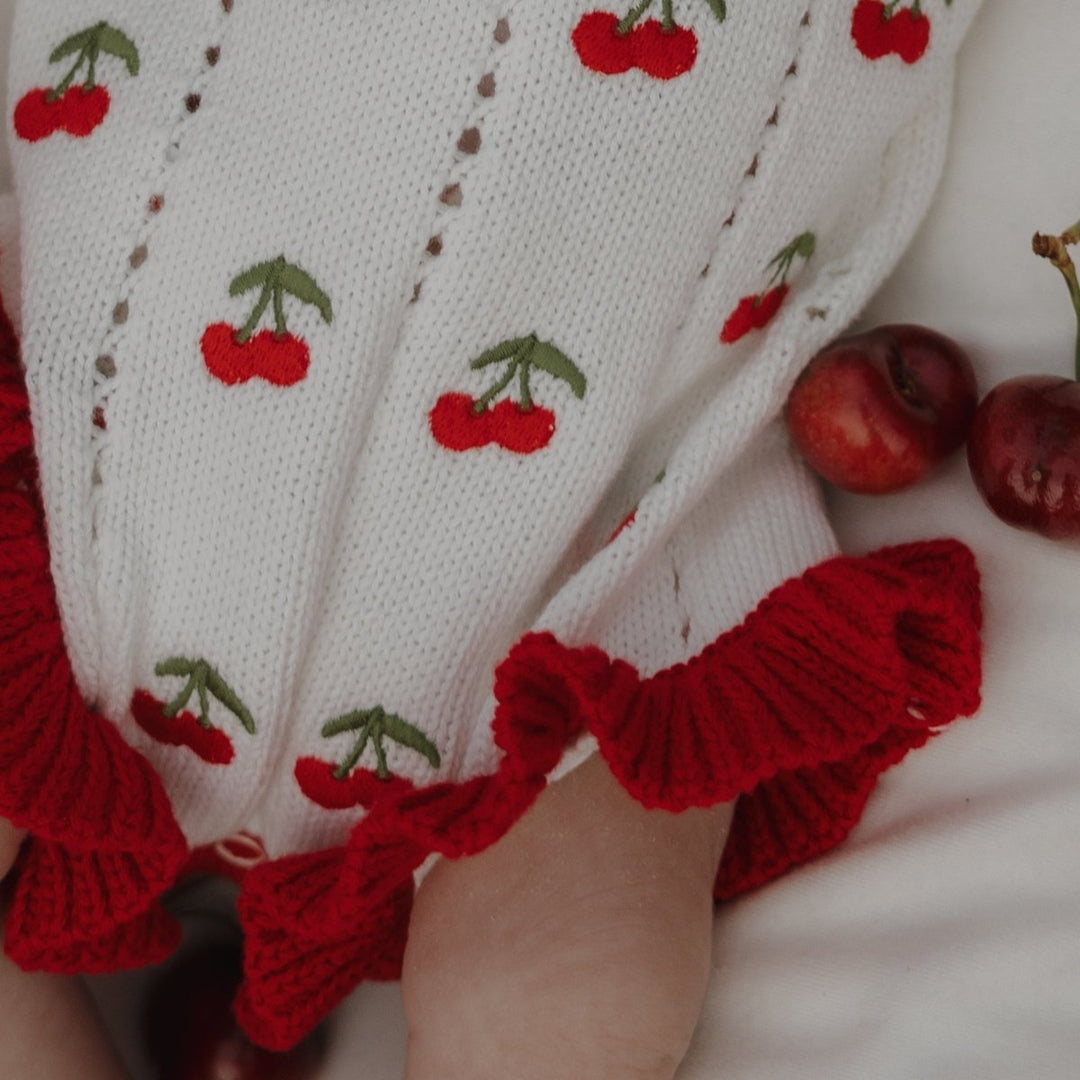 Knit Ruffle Romper - Cherry