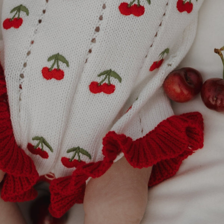 Knit Ruffle Romper - Cherry