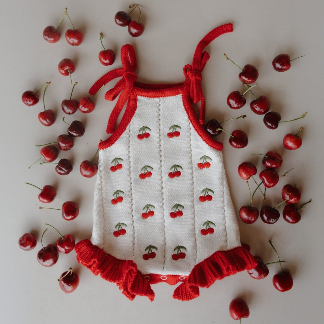 Knit Ruffle Romper - Cherry