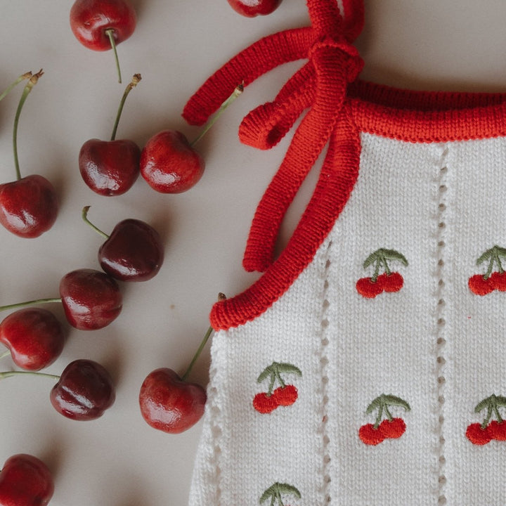 Knit Ruffle Romper - Cherry