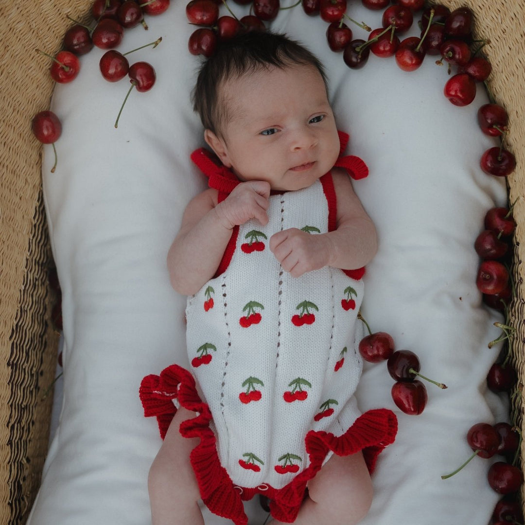 Knit Ruffle Romper - Cherry