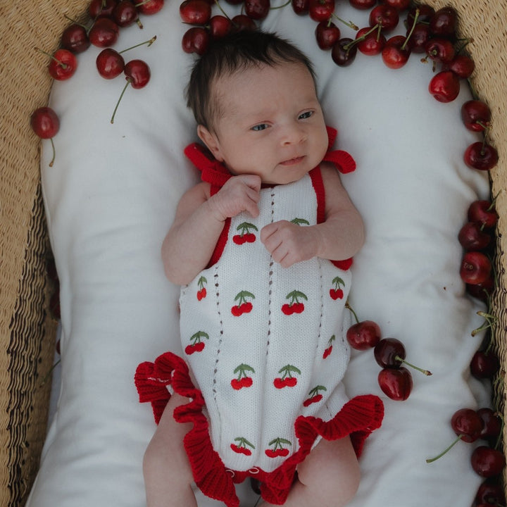 Knit Ruffle Romper - Cherry