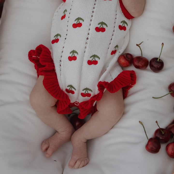 Knit Ruffle Romper - Cherry