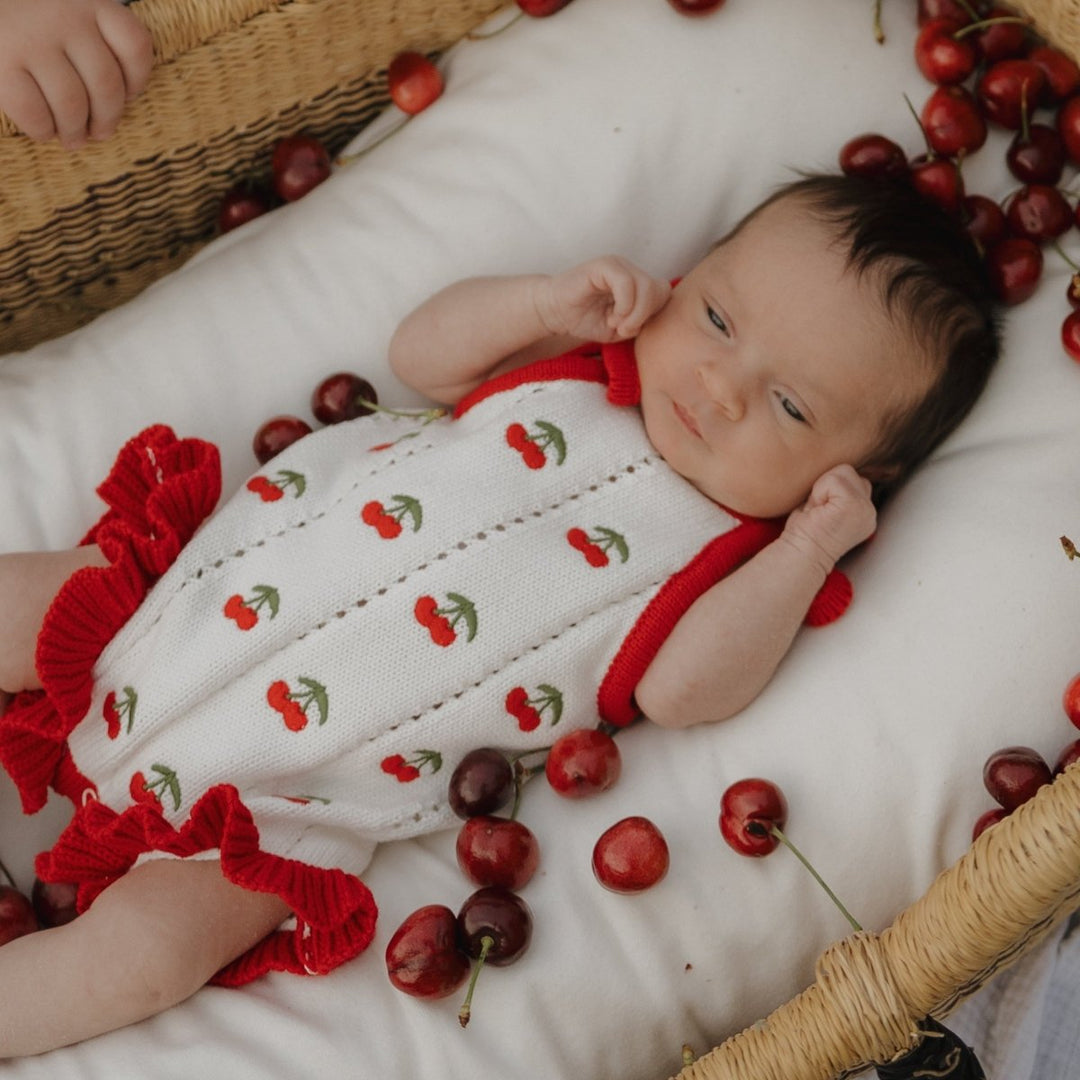 Knit Ruffle Romper - Cherry