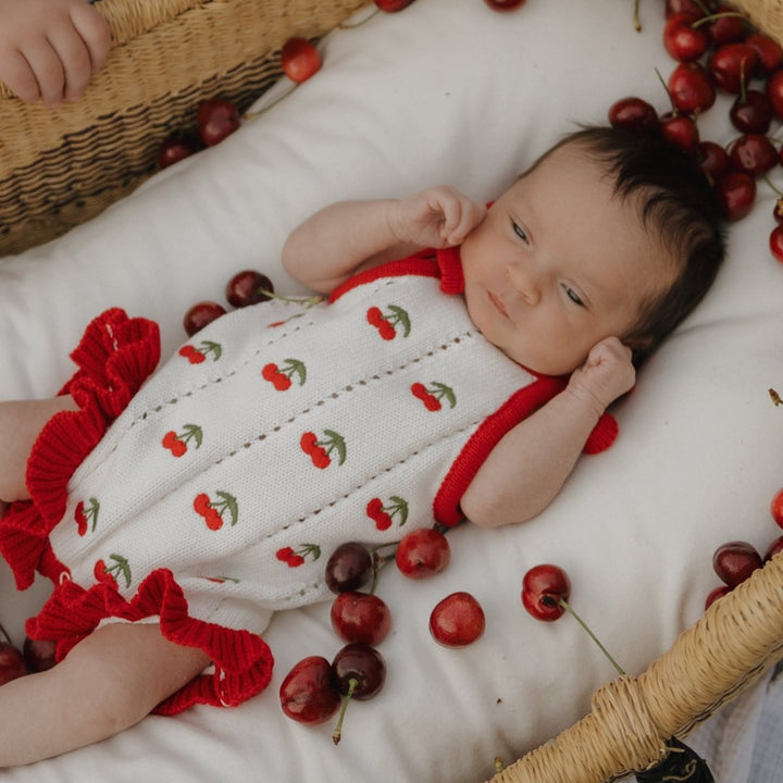Knit Ruffle Romper - Cherry