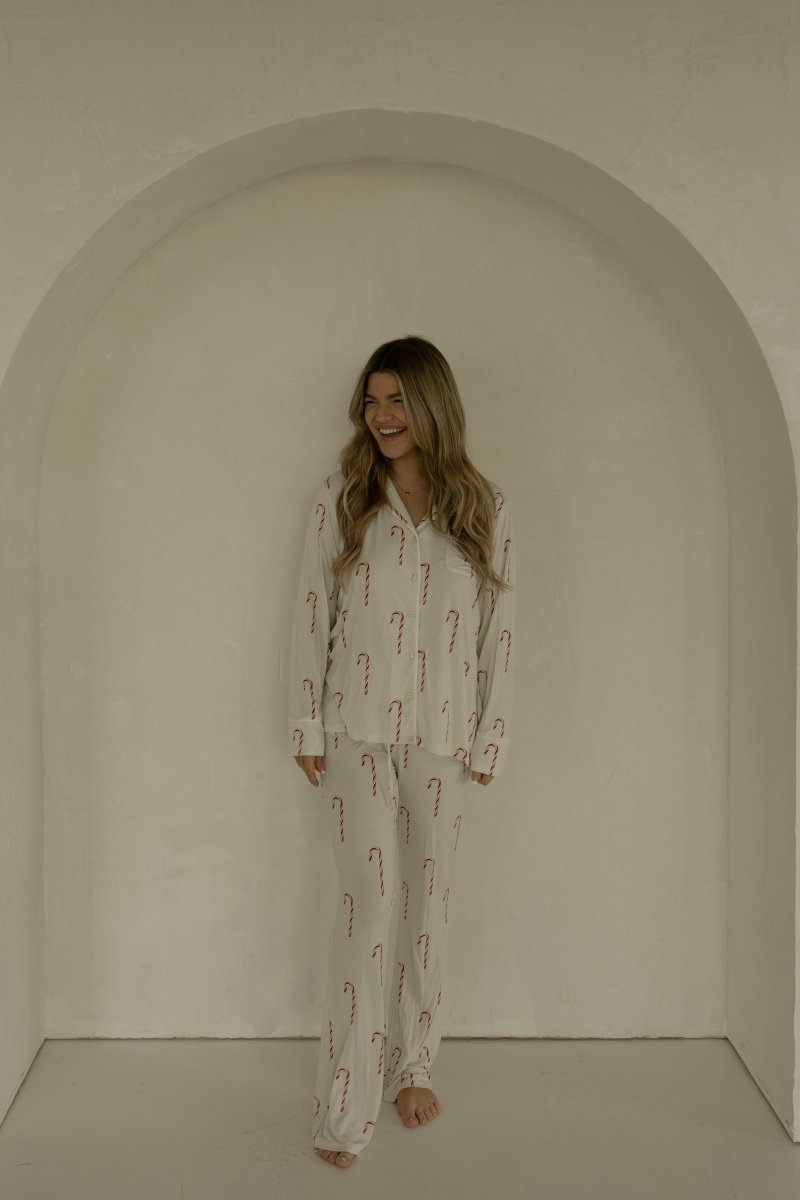 Long Sleeve Women's Bamboo Pajamas - Candy Cane