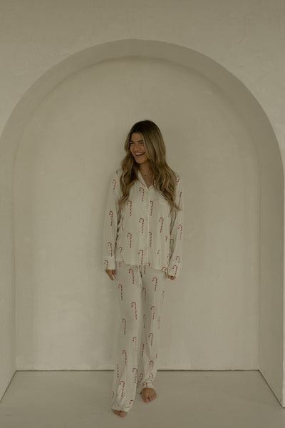 Long Sleeve Women's Bamboo Pajamas - Candy Cane