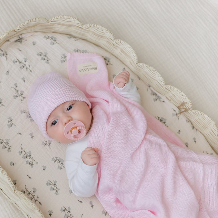 Luxe Collection 100% Organic Cotton Luxury Knit Baby Blanket + Hat Set with Gift Box