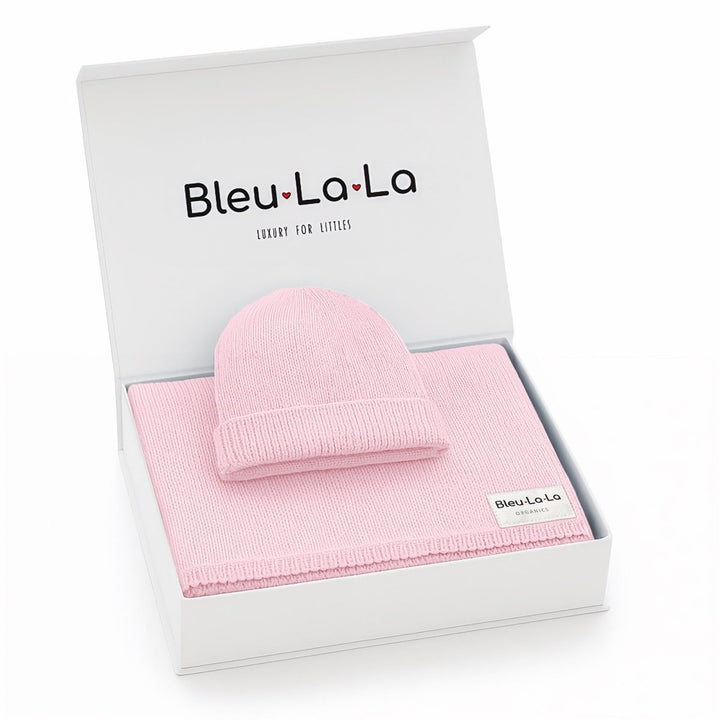 Luxe Collection 100% Organic Cotton Luxury Knit Baby Blanket + Hat Set with Gift Box