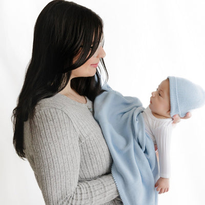 Luxe Collection 100% Organic Cotton Luxury Knit Baby Blanket + Hat Set with Gift Box
