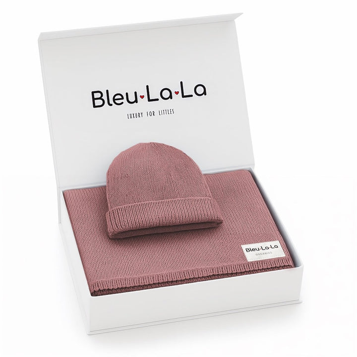 Luxe Collection 100% Organic Cotton Luxury Knit Baby Blanket + Hat Set with Gift Box