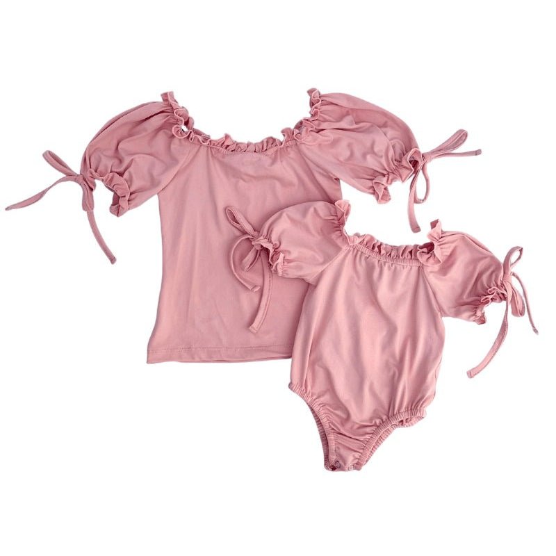 Marigold Puff Sleeve Frilly Top &amp; Leotard - Blush Pink