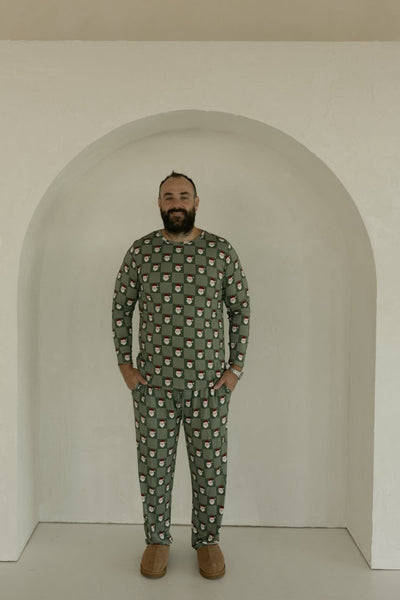 Men's Bamboo Pajamas - Santa Checkerboard