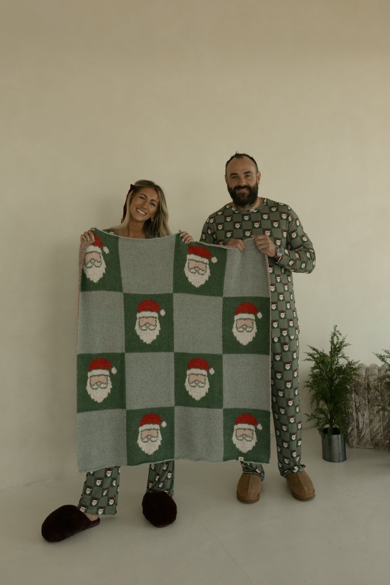 Men's Bamboo Pajamas - Santa Checkerboard