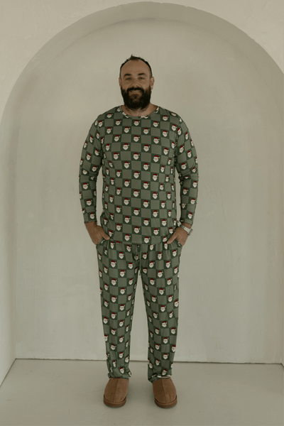 Men's Bamboo Pajamas - Santa Checkerboard