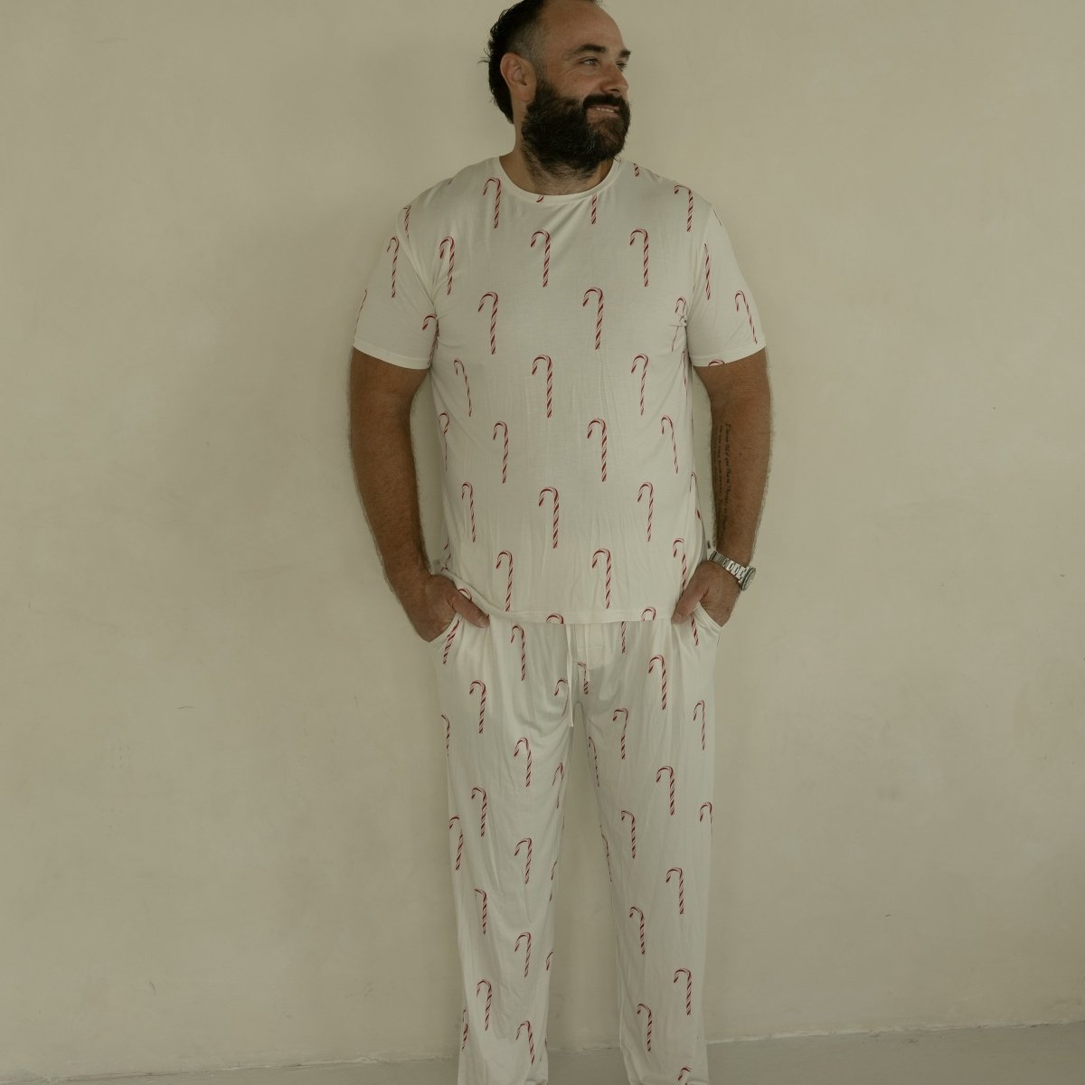 Men's Short Sleeve Bamboo Pajamas - Candy Cane