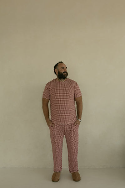 Men's Short Sleeve Bamboo Pajamas - Red Gingham