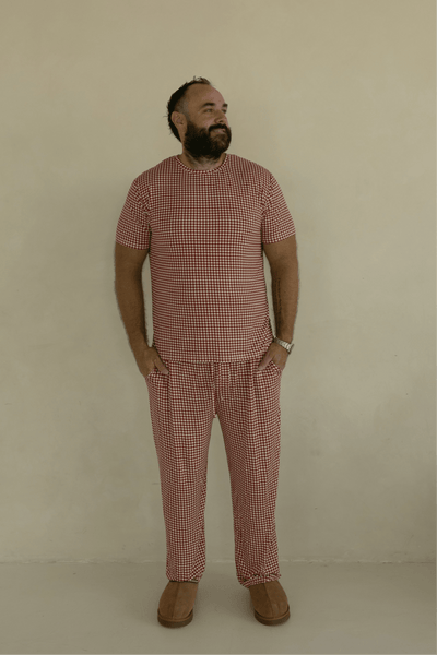 Men's Short Sleeve Bamboo Pajamas - Red Gingham