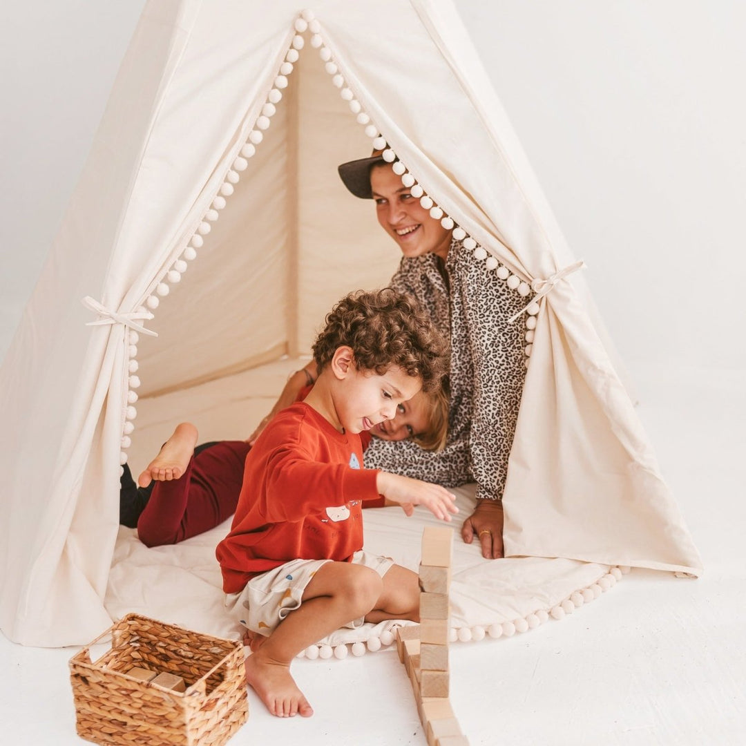 MINICAMP Extra Large Kids Teepee Tent With Pom Pom Decor – Bee