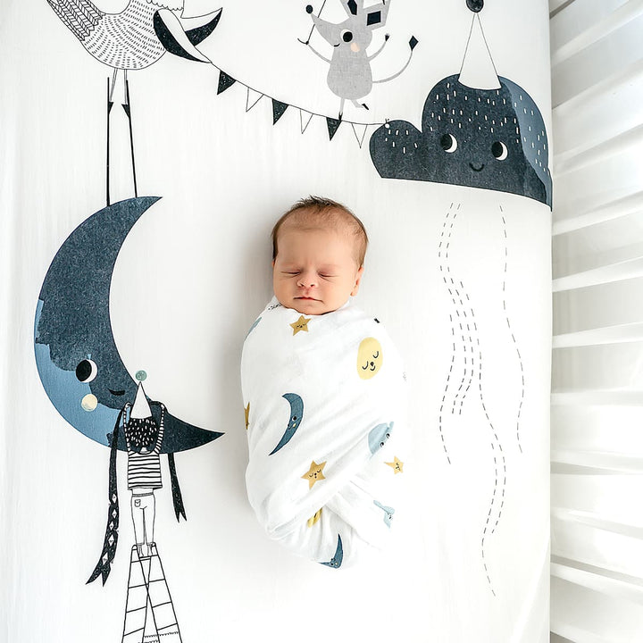 Crib Sheet &amp; Swaddle Baby Gift Set - Moon&